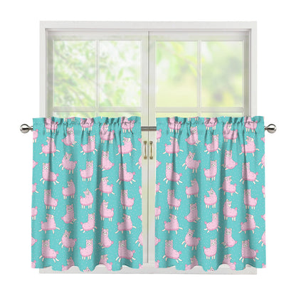 Cute Pink Llama Pattern Print Tier Curtains