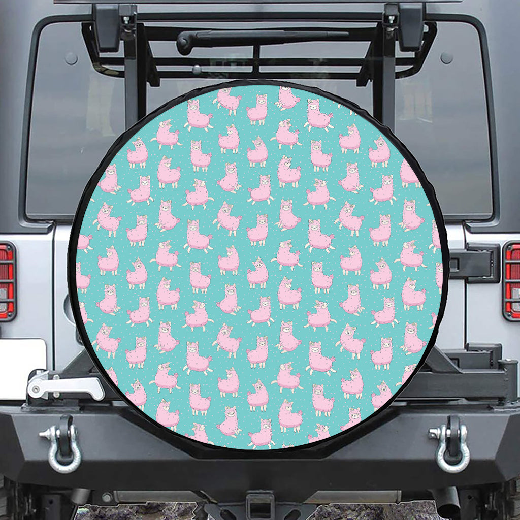 Cute Pink Llama Pattern Print Tire Cover