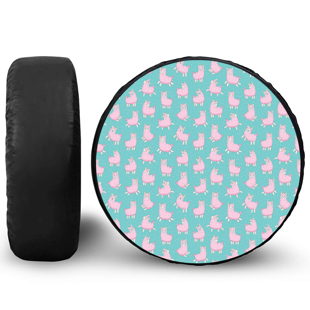 Cute Pink Llama Pattern Print Tire Cover