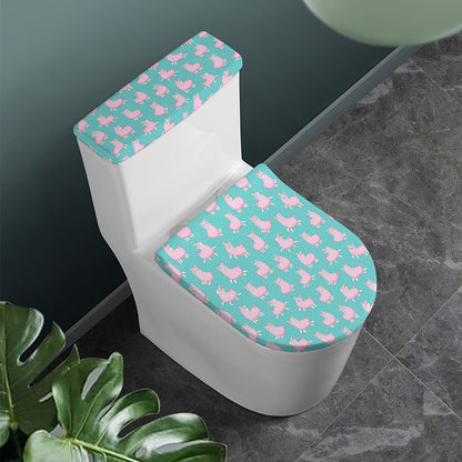 Cute Pink Llama Pattern Print Toilet Lid And Tank Cover Set