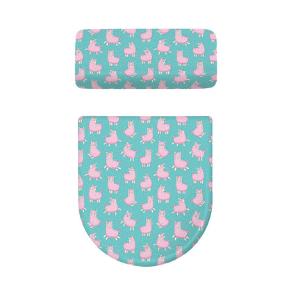 Cute Pink Llama Pattern Print Toilet Lid And Tank Cover Set