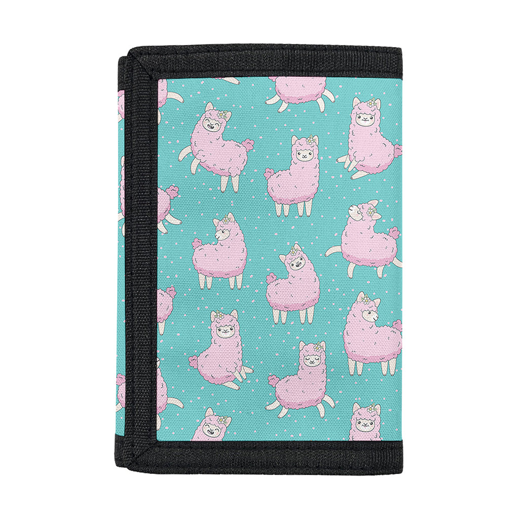 Cute Pink Llama Pattern Print Trifold Wallet