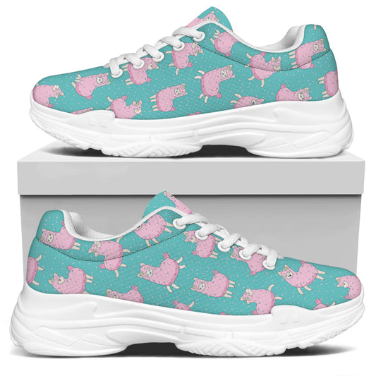 Cute Pink Llama Pattern Print White Chunky Shoes