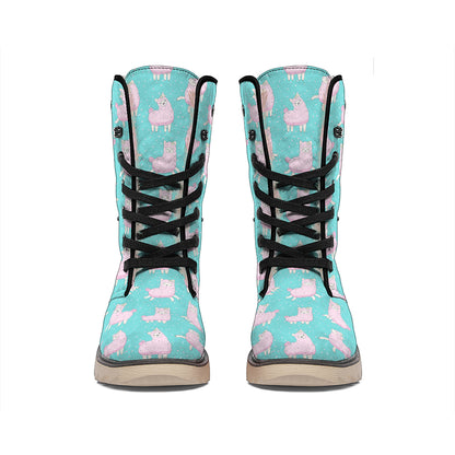 Cute Pink Llama Pattern Print Winter Boots