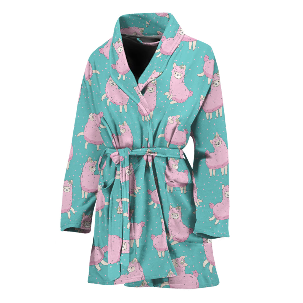 Cute Pink Llama Pattern Print Women's Bathrobe