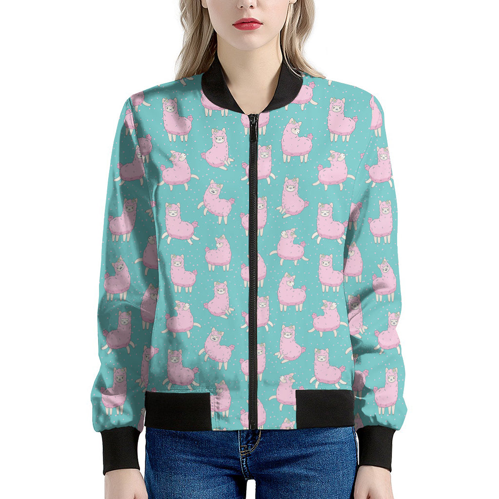 Cute Pink Llama Pattern Print Women's Bomber Jacket