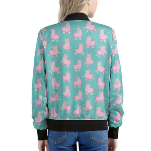 Cute Pink Llama Pattern Print Women's Bomber Jacket