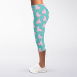Cute Pink Llama Pattern Print Women's Capri Leggings