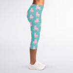Cute Pink Llama Pattern Print Women's Capri Leggings