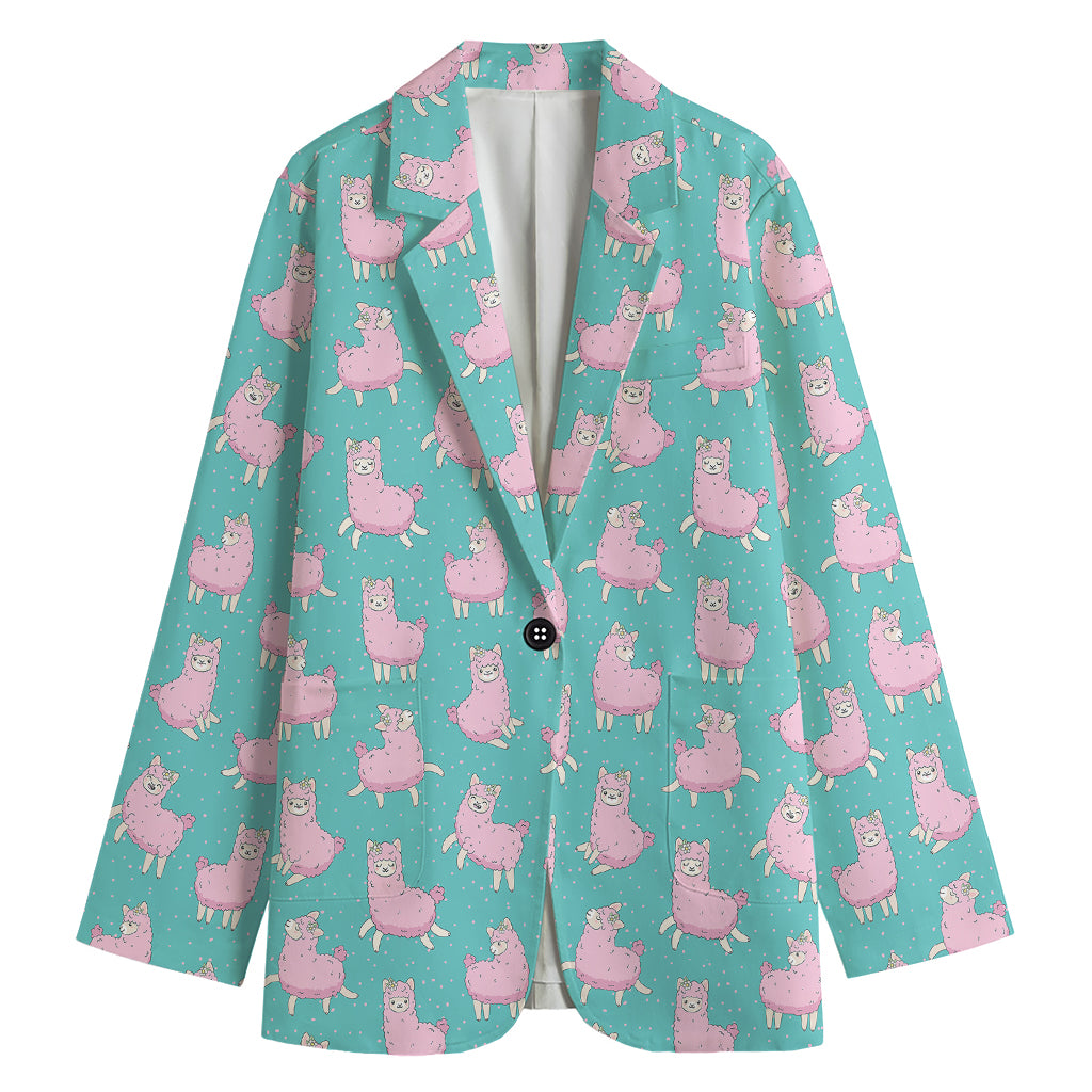 Cute Pink Llama Pattern Print Women's Cotton Blazer
