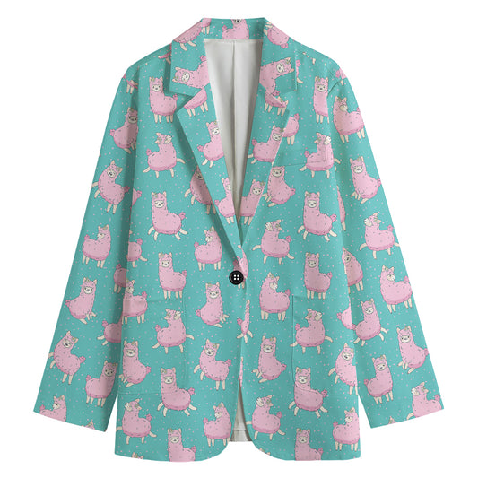 Cute Pink Llama Pattern Print Women's Cotton Blazer