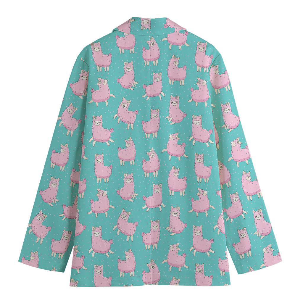 Cute Pink Llama Pattern Print Women's Cotton Blazer