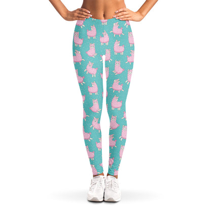 Cute Pink Llama Pattern Print Women's Leggings
