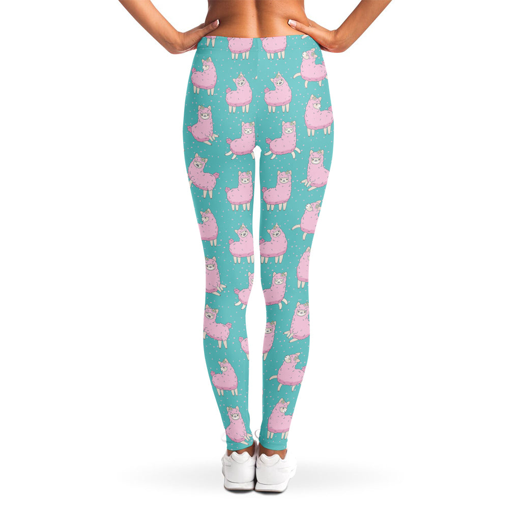 Cute Pink Llama Pattern Print Women's Leggings