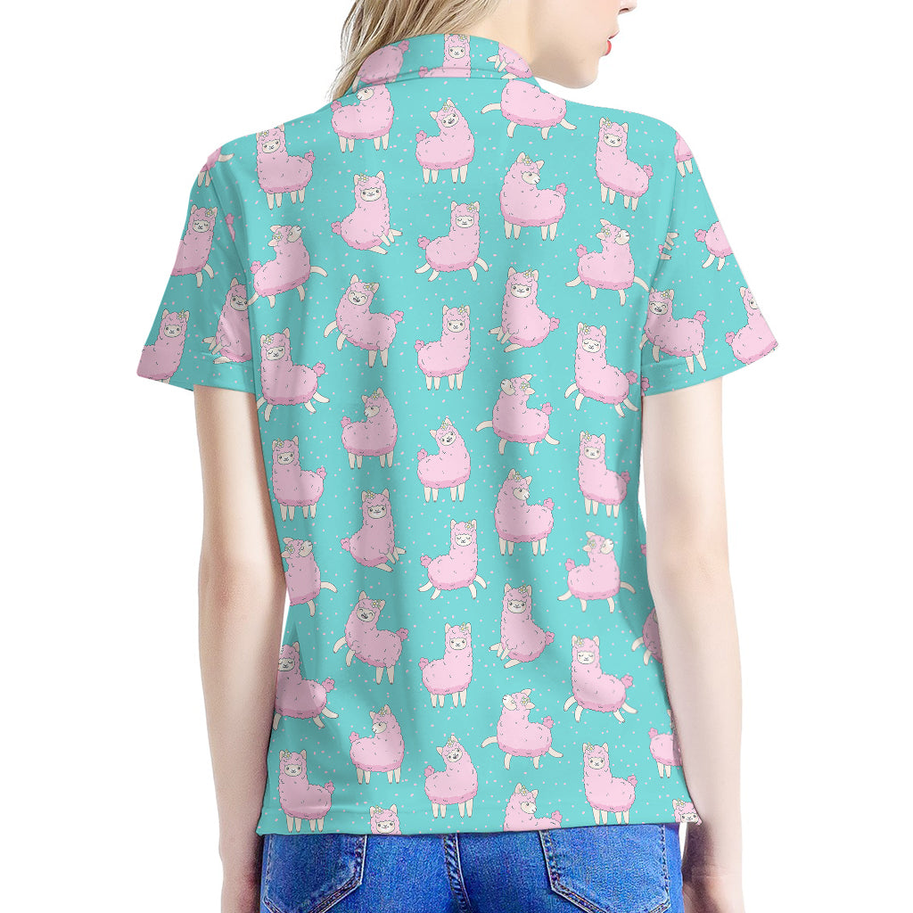 Cute Pink Llama Pattern Print Women's Polo Shirt