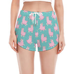 Cute Pink Llama Pattern Print Women's Split Running Shorts