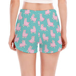 Cute Pink Llama Pattern Print Women's Split Running Shorts