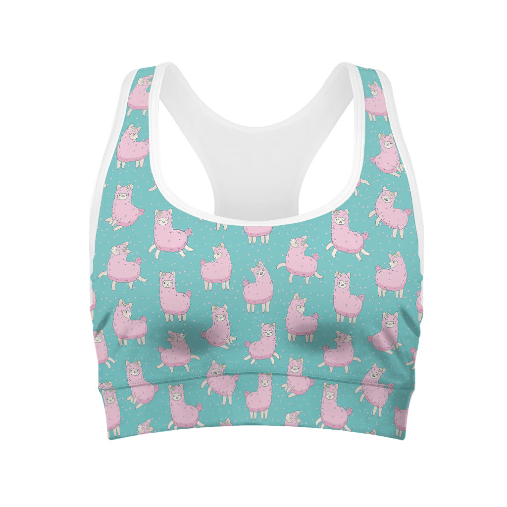 Cute Pink Llama Pattern Print Women's Sports Bra