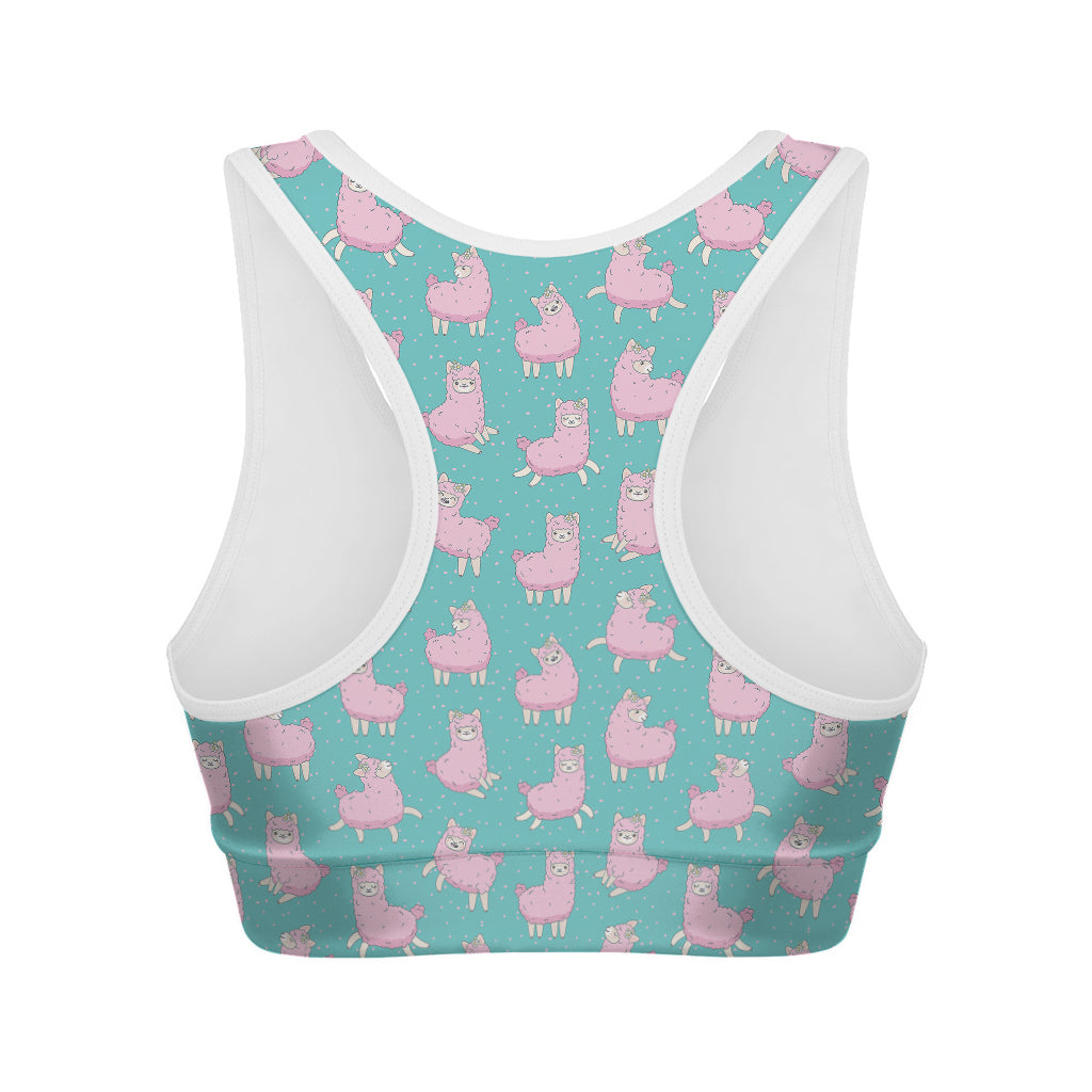 Cute Pink Llama Pattern Print Women's Sports Bra