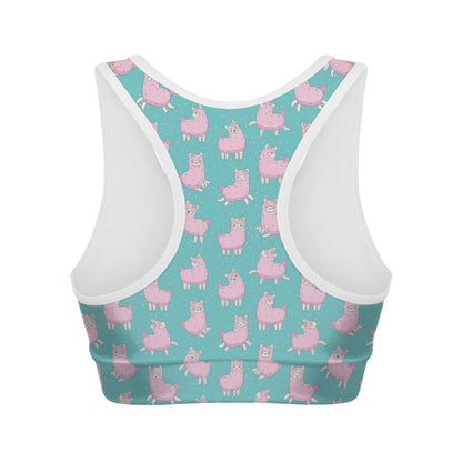 Cute Pink Llama Pattern Print Women's Sports Bra