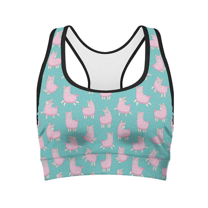 Cute Pink Llama Pattern Print Women's Sports Bra