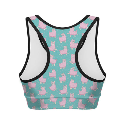 Cute Pink Llama Pattern Print Women's Sports Bra