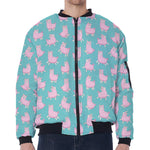 Cute Pink Llama Pattern Print Zip Sleeve Bomber Jacket