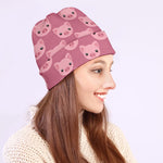 Cute Pink Pig Pattern Print Beanie