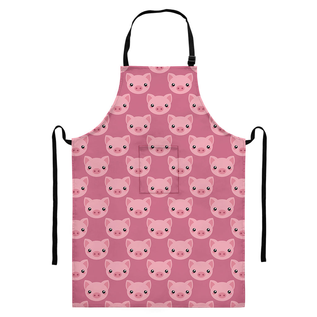 Cute Pink Pig Pattern Print Bib Apron With Pocket