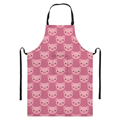 Cute Pink Pig Pattern Print Bib Apron With Pocket