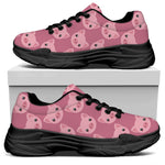 Cute Pink Pig Pattern Print Black Chunky Shoes