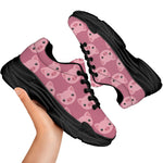 Cute Pink Pig Pattern Print Black Chunky Shoes