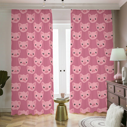 Cute Pink Pig Pattern Print Blackout Pencil Pleat Curtains