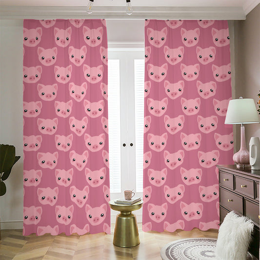 Cute Pink Pig Pattern Print Blackout Pencil Pleat Curtains