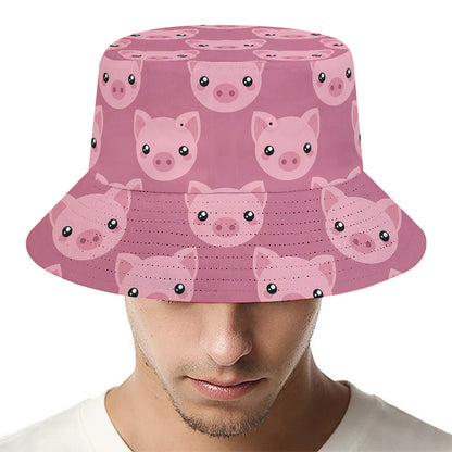 Cute Pink Pig Pattern Print Bucket Hat