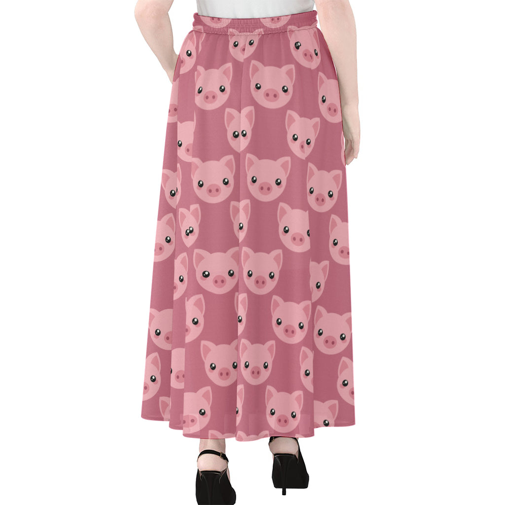 Cute Pink Pig Pattern Print Chiffon Maxi Skirt