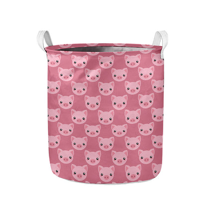 Cute Pink Pig Pattern Print Collapsible Laundry Basket