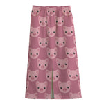 Cute Pink Pig Pattern Print Cotton Front Slit Maxi Skirt