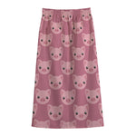 Cute Pink Pig Pattern Print Cotton Front Slit Maxi Skirt