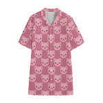 Cute Pink Pig Pattern Print Cotton Hawaiian Shirt