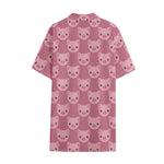 Cute Pink Pig Pattern Print Cotton Hawaiian Shirt