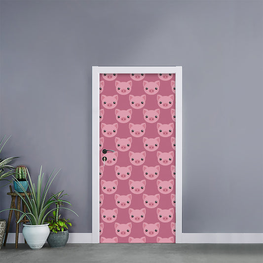 Cute Pink Pig Pattern Print Door Sticker