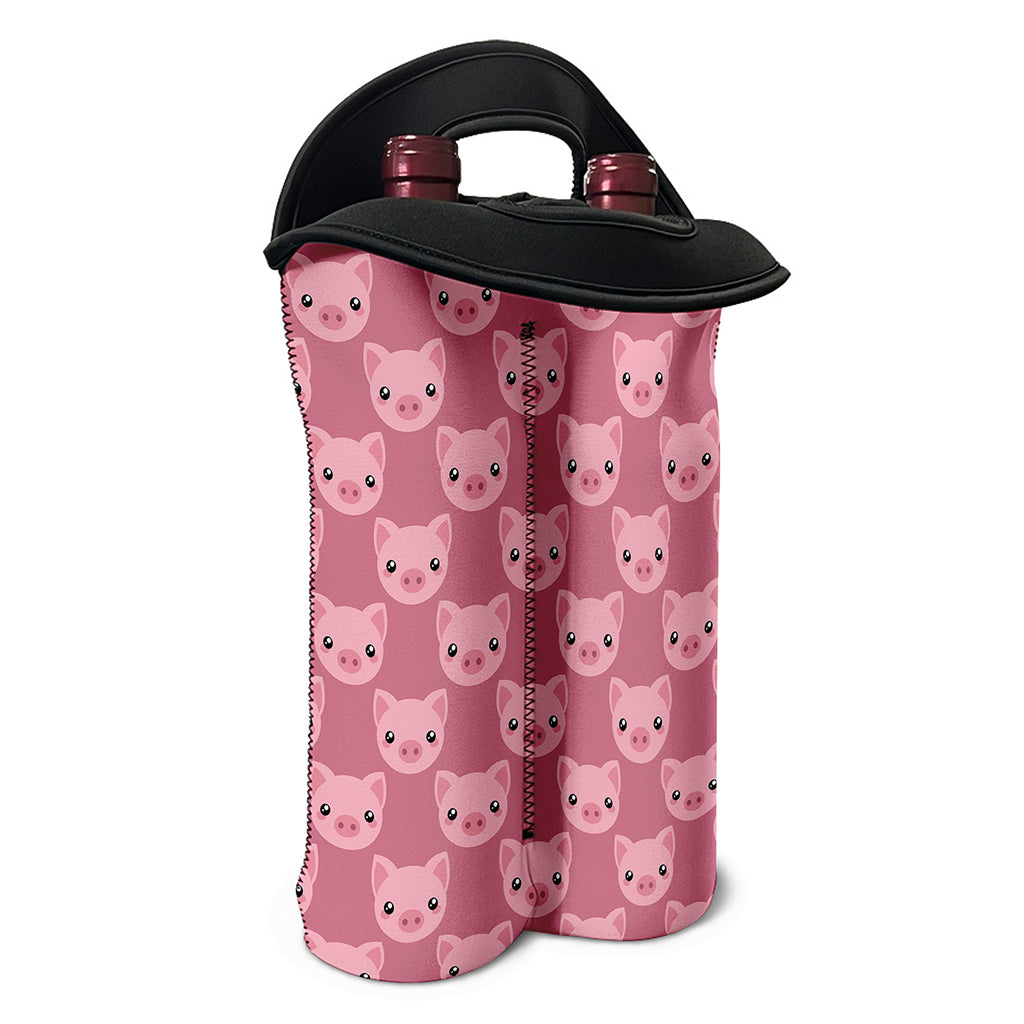 Cute Pink Pig Pattern Print Double Neoprene Wine Tote