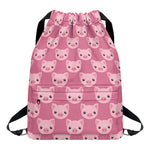 Cute Pink Pig Pattern Print Drawstring Backpack