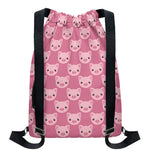 Cute Pink Pig Pattern Print Drawstring Backpack