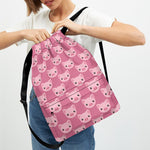 Cute Pink Pig Pattern Print Drawstring Backpack