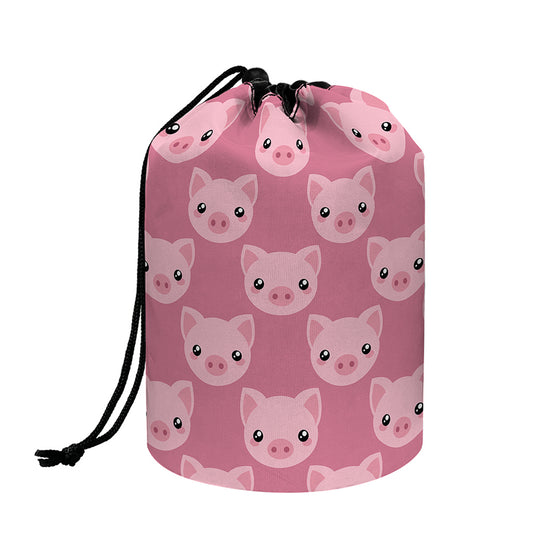 Cute Pink Pig Pattern Print Drawstring Makeup Bag