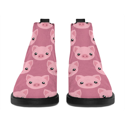 Cute Pink Pig Pattern Print Flat Ankle Boots