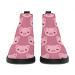 Cute Pink Pig Pattern Print Flat Ankle Boots