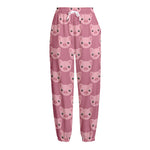 Cute Pink Pig Pattern Print Fleece Lined Knit Pants